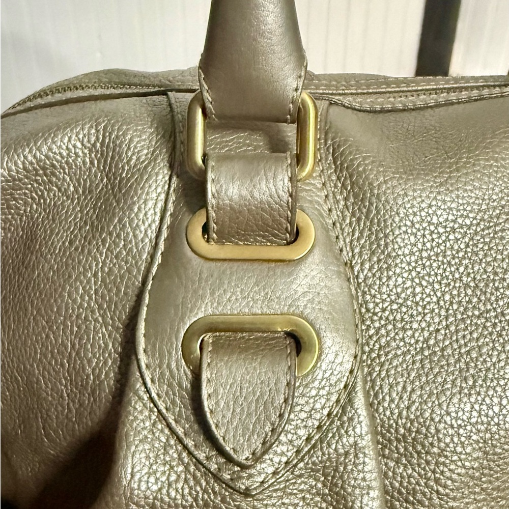 RARE Bally Large Platinum Metallic Leather Satchel Bag - Picture 6 of 11